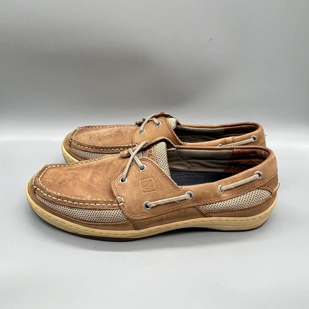 Sperry Shoes Mens 11 Brown Leather Mesh Top Sider Boat Moc Toe Casual Comfort